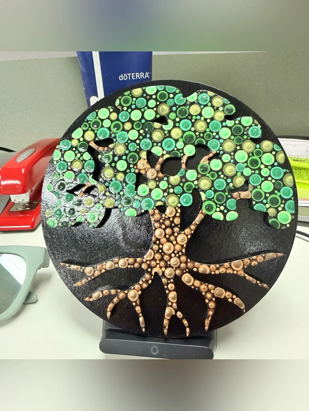 Green & Brown Tree of Life hand painted decoration